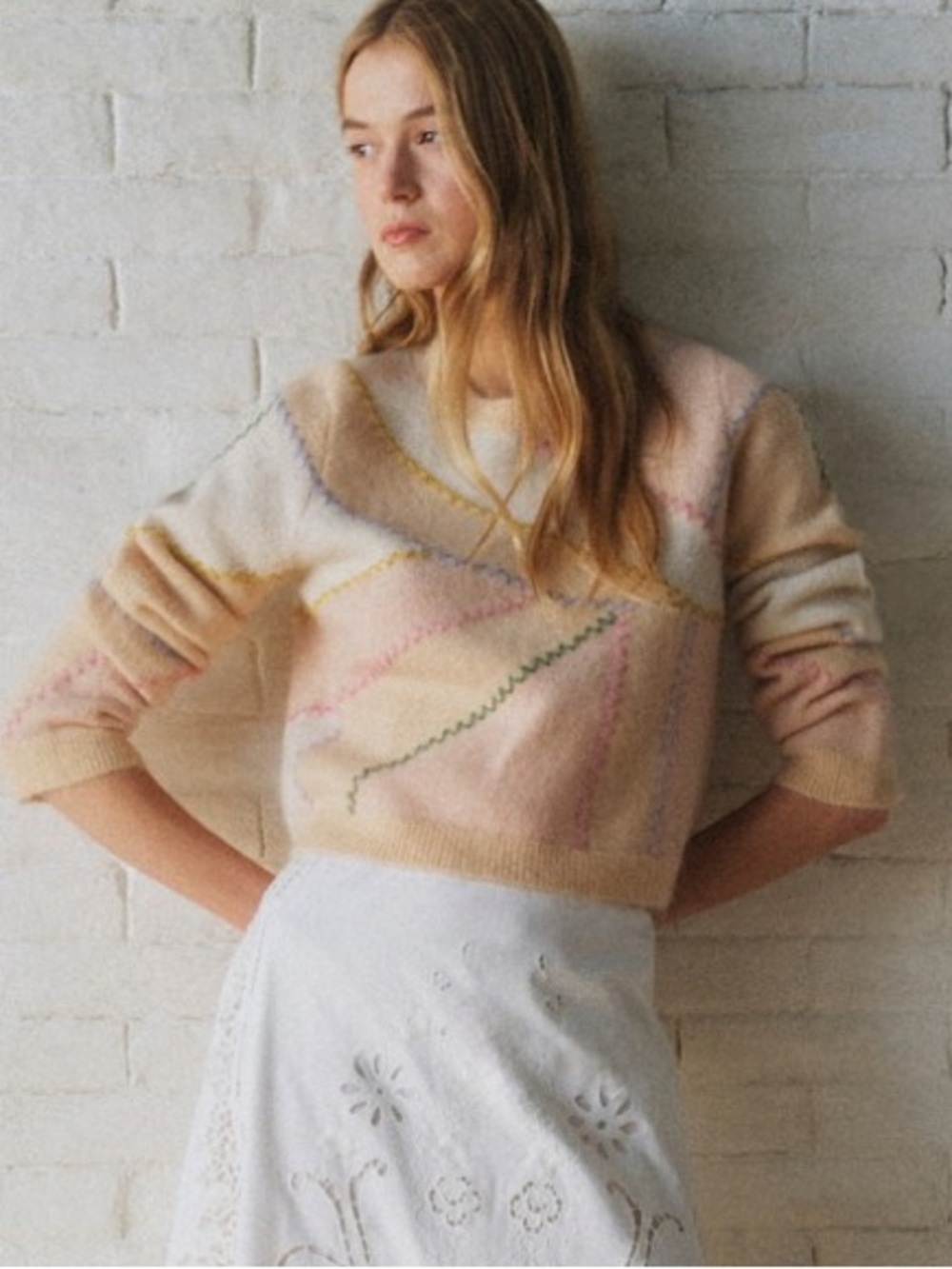 Sezane Pastel Multicolor Cropped Sweater